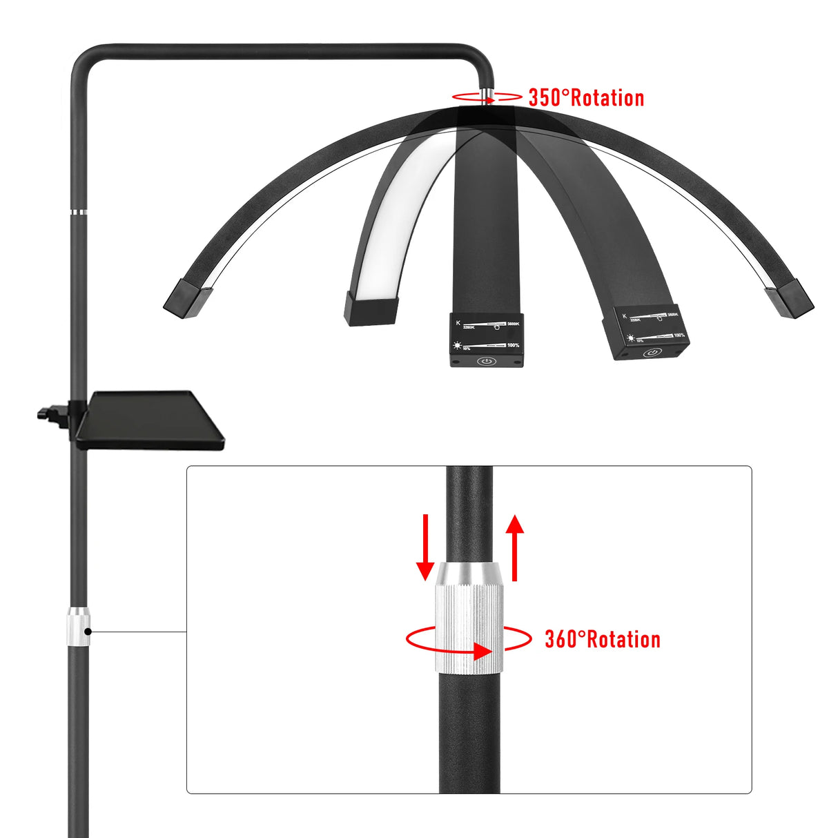 40W Dimmable Bi-color Temperature LED Half Moon Lash Light Floor LED Ring Lamp Beauty Facials Skincare Tattoo Eyebrows