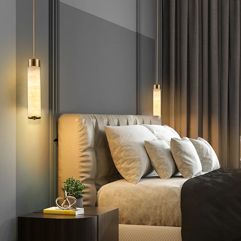 Natural Marble & Brass LED Pendant Light - Luxury Nordic Bedside Hanglamp