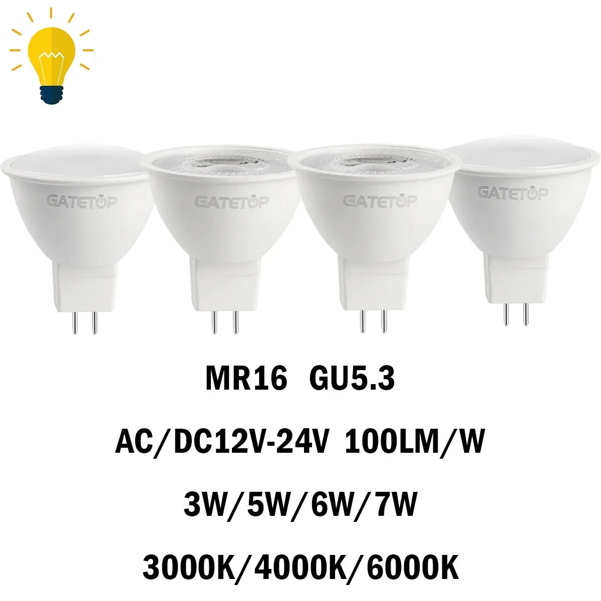 LED Spotlight MR16 12PCS GU5.3 Low Voltage AC/DC12V-24V 3-7W 120/38 Degree Warm White Light No Flicker for Home and Office