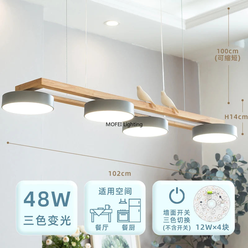 Nordic Log Style Restaurant Pendant Light FixtureDining Table Bar Chandelier LED Minimalism Solid Wood Modern Strip Home Decor