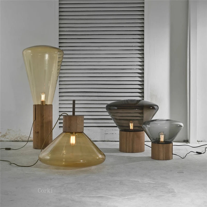 Designer Table Lamp Nordic Minimalist Glass Bottle Floor Lamp Wood Bedside Lamp Design Luminaires for Home Soft Living Room