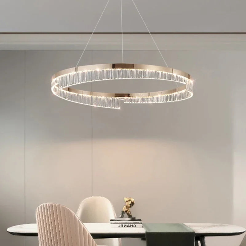Modern Luxury Style Led Chandelier For Living Room Bedroom Dining Room Pale Gold Luster Lamp Round Ring Design Pendant