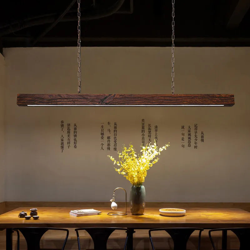 New Solid Wood Chandelier For Modern Minimalist Dining Bar Single-Line Chandelier For Tea Room Wooden Long Chandelier For Lounge