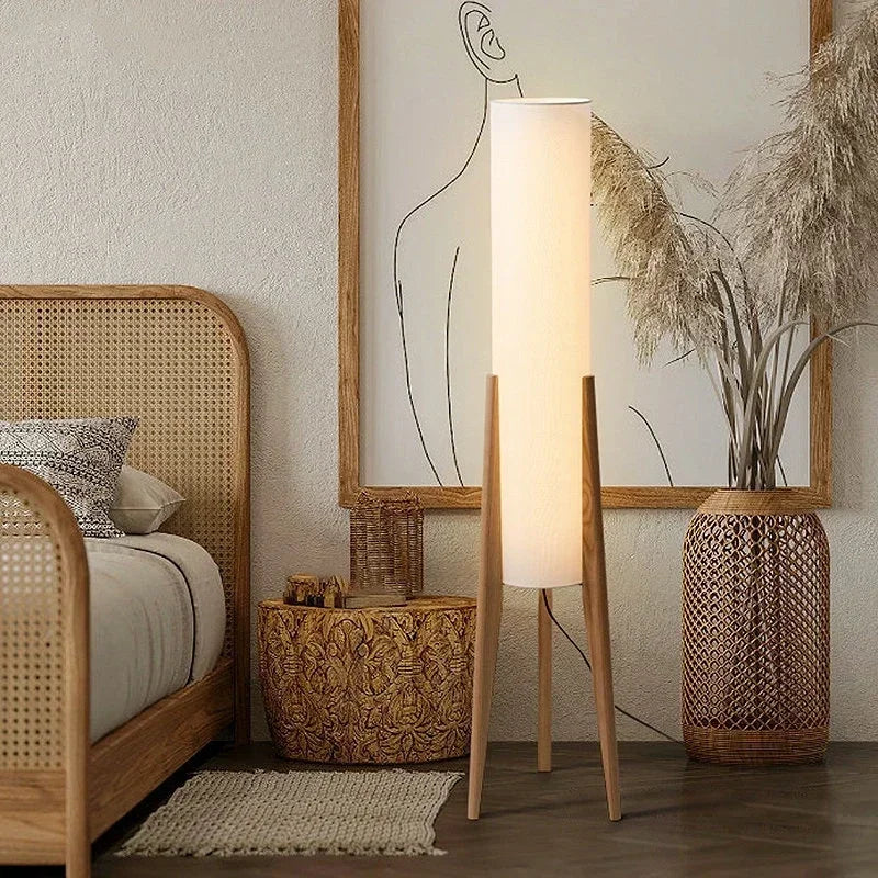 Wabi Sabi Japan Floor Lamp Restaurant Teahouse Living Room Fabric Stand Lamp Solid Wood Floor Light for Room Decor Fixture LED