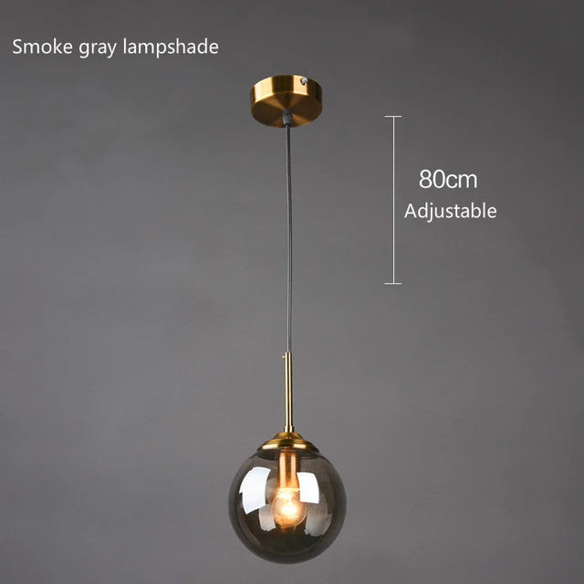 Nordic LED Glass Ball Pendant Lamp Home Indoor Decors Hanging Chandeliers Lighting Dining Room Restaurant Smoke Gray Suspension