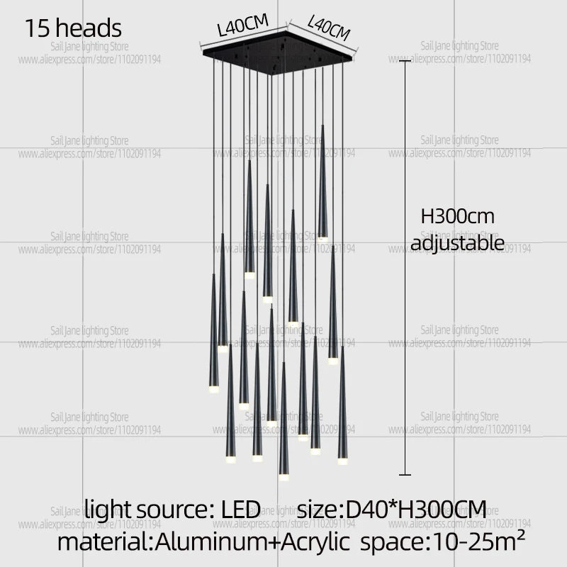 Modern Nordic Style Luxury Chandelier Villa Hanging Staircase Long Pendent Lamp LED Living Room Ceiling Light Indoor Lighting