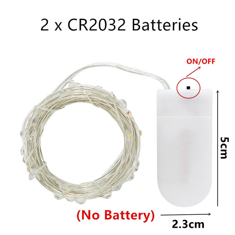 10pcs 5pcs Copper Wire LED String Lights Holiday Lighting Fairy Garland for Christmas Tree Wedding Party Decoration Lamp CR2032