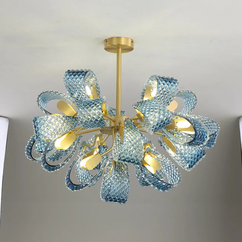 Blue Flower Ceiling Chandelier 2026 Modern Home Decor LED Hanging Lamp Dining Room Lustre Luxury Living Room Art Decor Lamparas