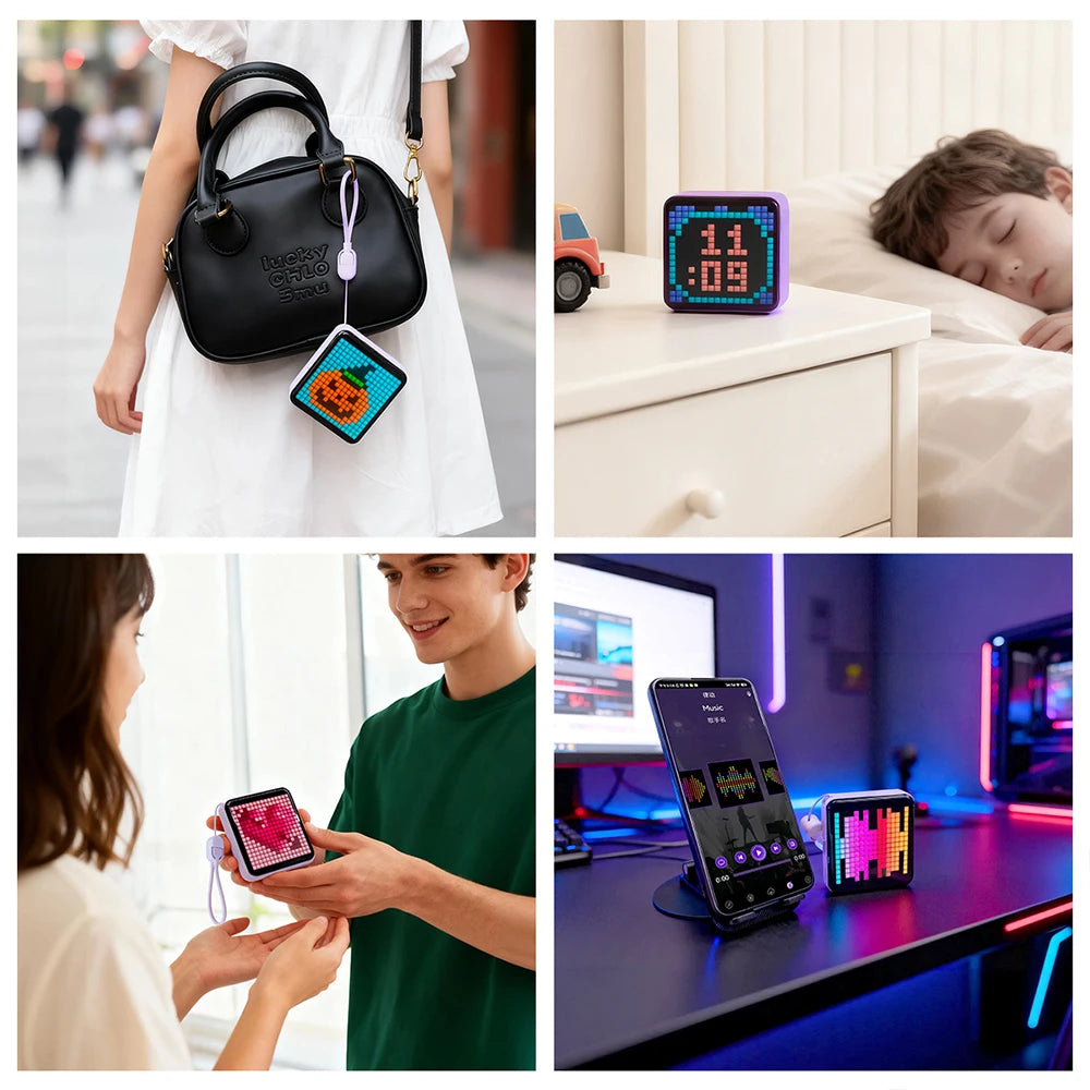 LED Pixel Display Night Light 5000mAh Bluetooth APP Control DIY Table Light With Alarm Clock For Bedroom Christmas Gift