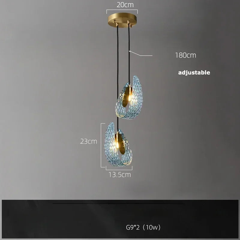 Modern Blue Glass LED Pendant Light Designer for Living Room Bedroom Dining Table Indoor Lighting Fixtures with Glossy Finish
