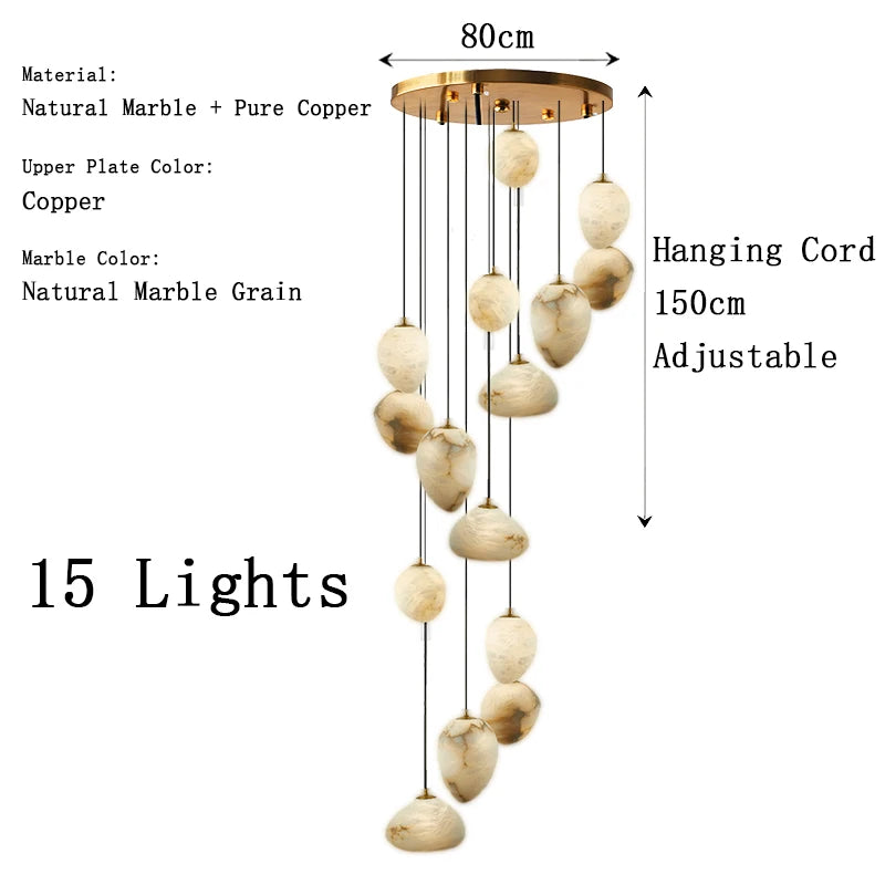 2026 New Designer Lustre Chandelier Marble Dimmable LED Ceiling Pendant Light Height-adjustable for Hotel Grand Foyer