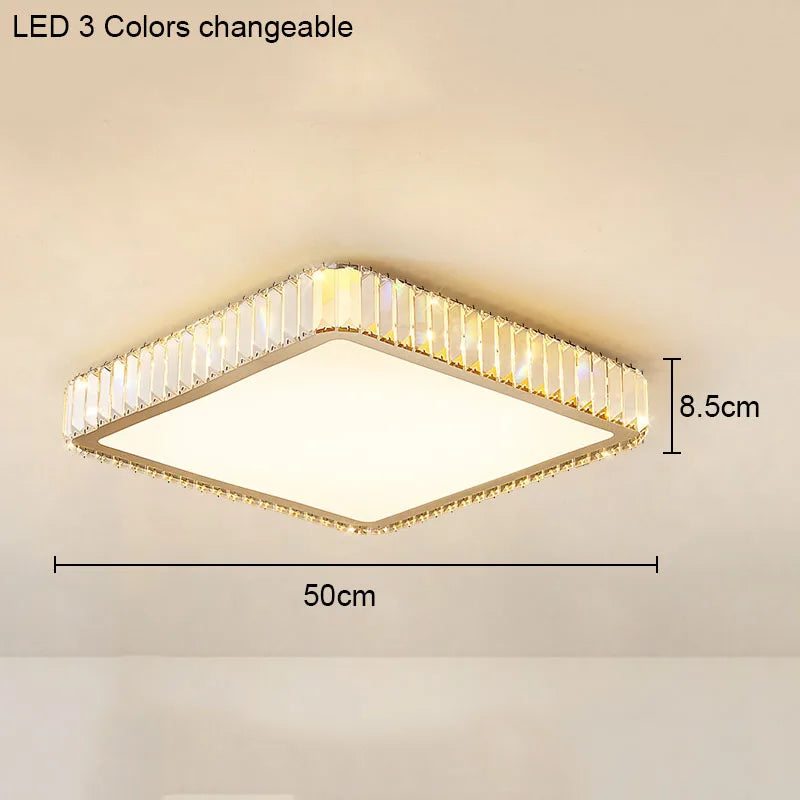 Modern Geometric Crystal Ceiling Light - Round & Square LED Lamp for Bedroom