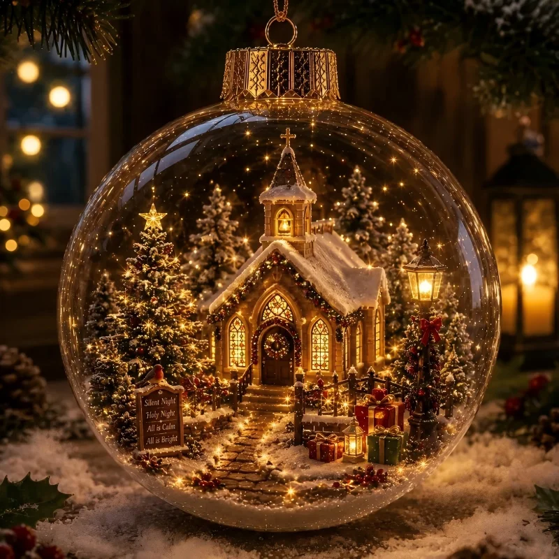 8cm LED Light Up Christmas Ball Ornament Santa Claus Snowman Glowing Plastic Bauble Xmas Tree Hanging Pendant Xmas Party Decor