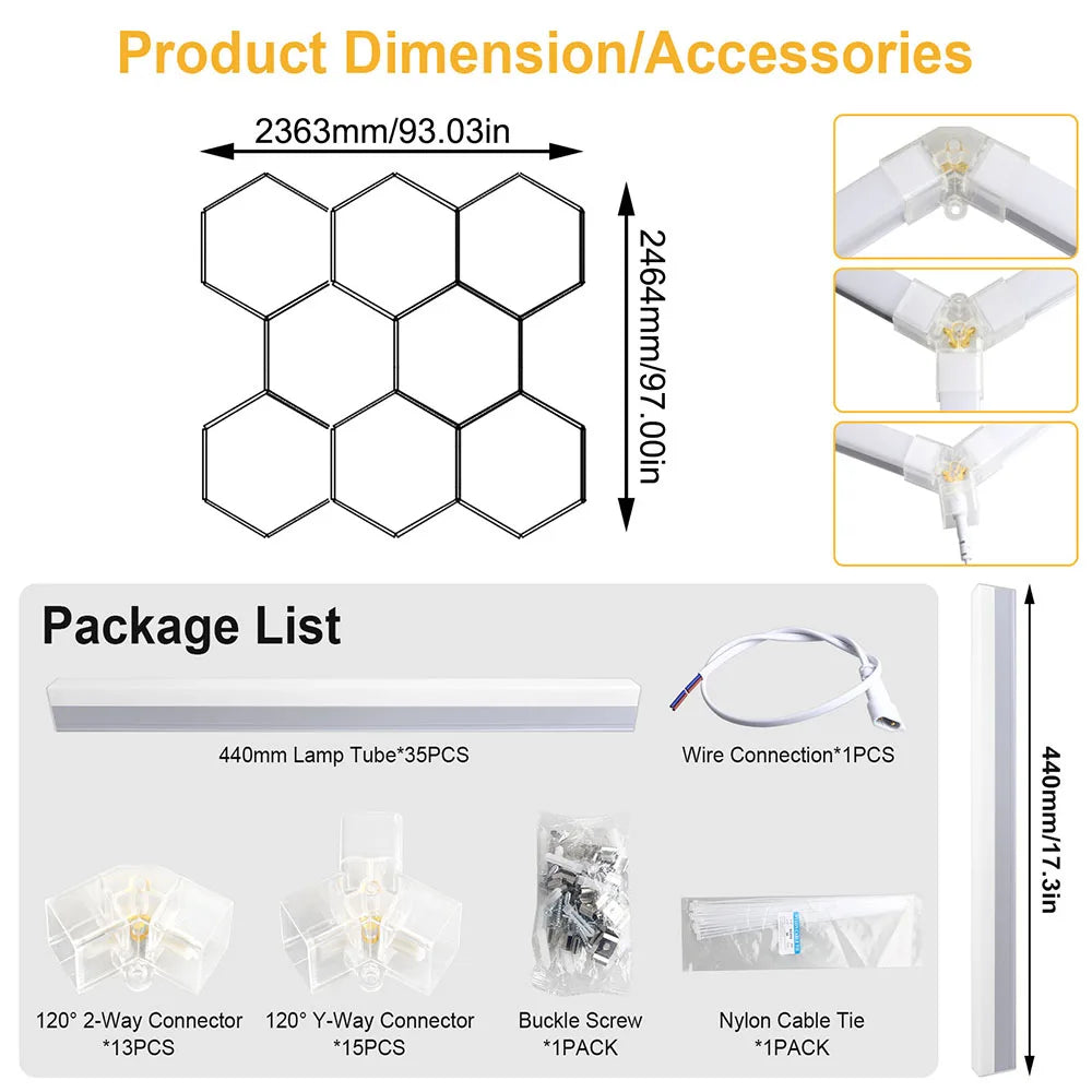 1/3/5/8/14 Hole Hexagonal LED Ceiling Garage Light 6500K Cold Light for Garages and 4S Workshops