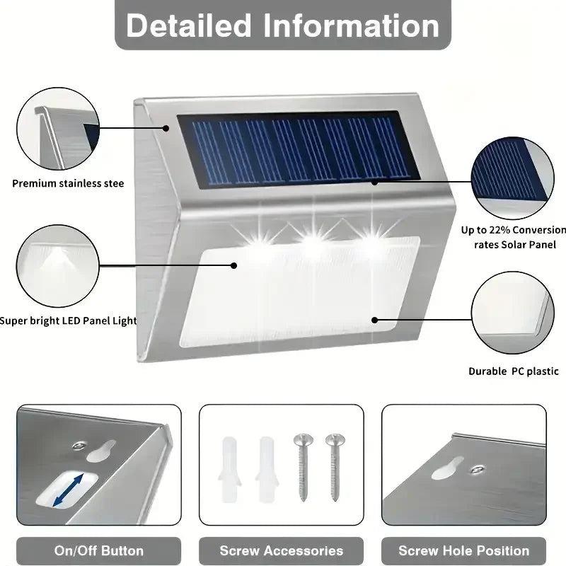 Stainless Steel Solar LED Deck Lights - Waterproof Outdoor Step & Stair Lamp for Backyard, Fence & Patio Pathway