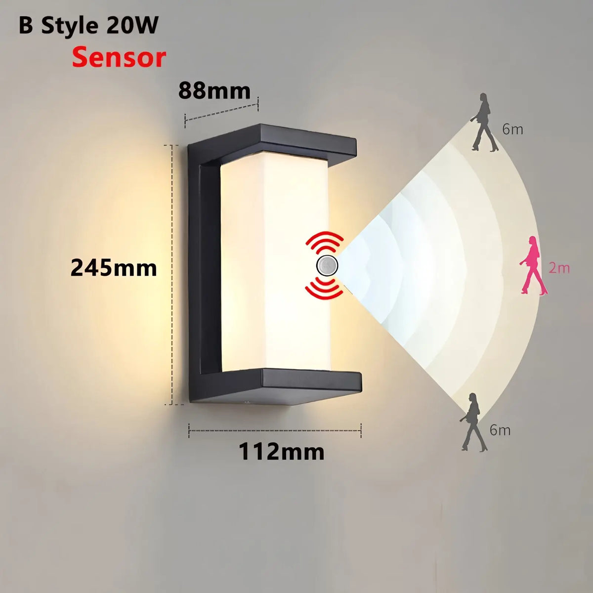 Sports Radar Voice Sensor Wall Light LED Outdoor Waterproof Wall Light 20W AC85-265V IP65 for Porch Balcony Courtyard