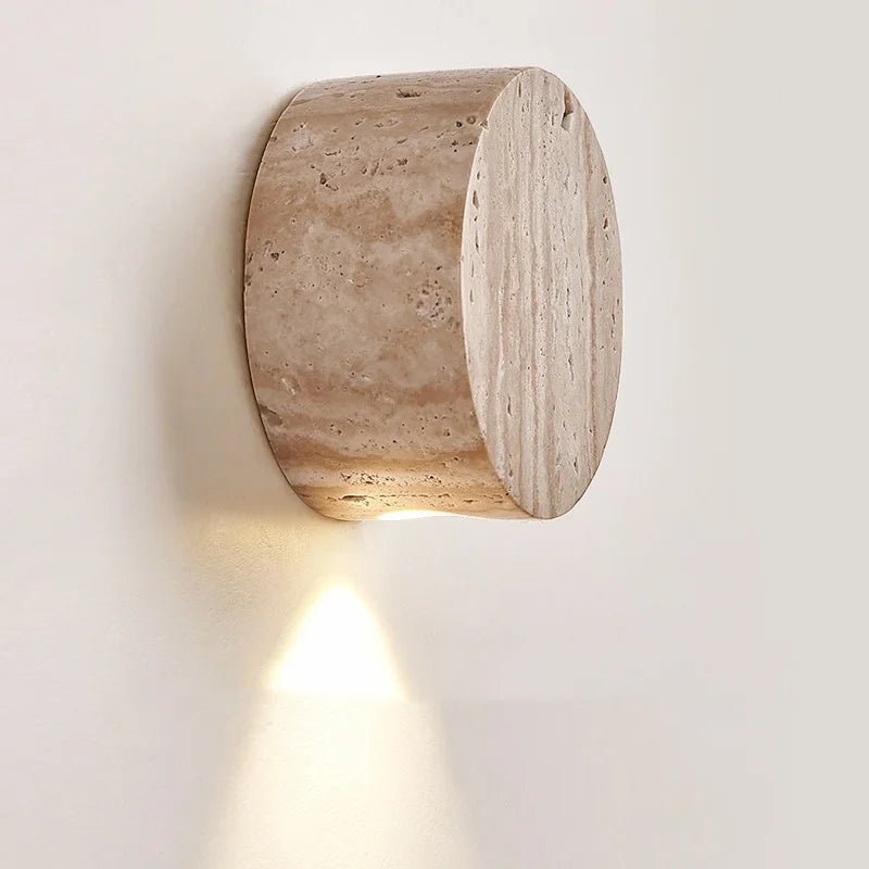 IWHD Home Decor LED Wall Light Fixture Coffee Corridor Living Room Nordic Modern Column Yellow Travertine Stone Wall Lamp Sconce