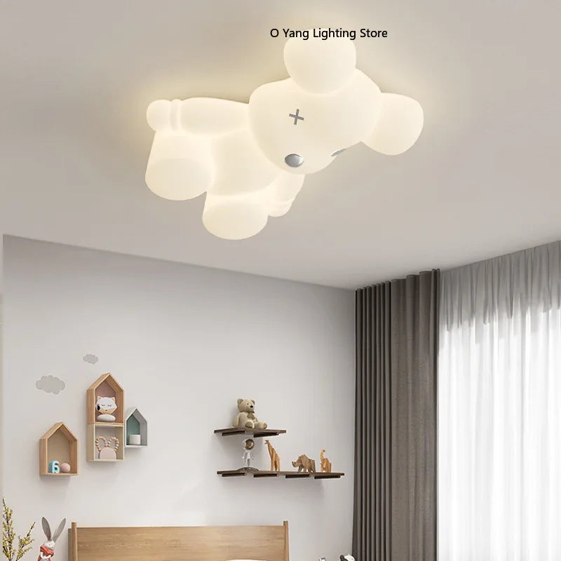 Nordic White Bear Lamp Children's Room LED Ceiling Lamps Minimalist Creative Boy Girl Bedroom Youth Room Decor Lights