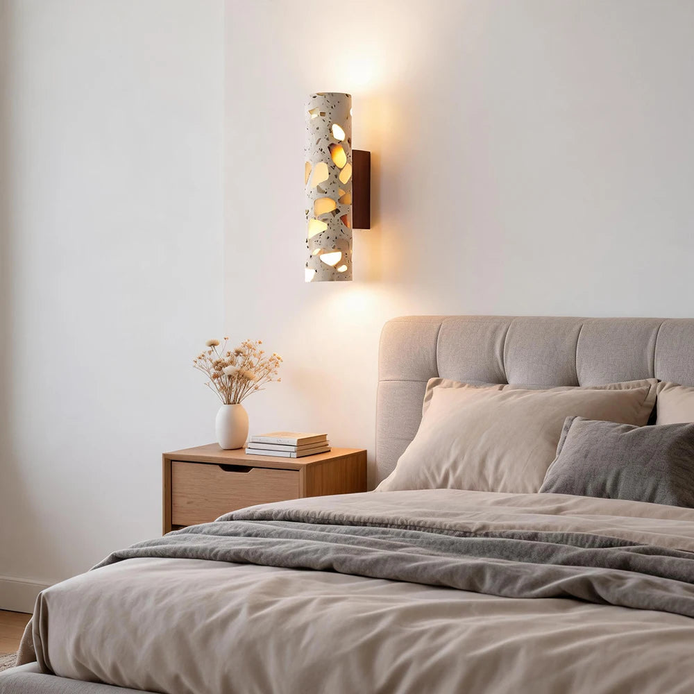 Mid-Century Translucent Stone LED Wall Lamp - Retro Architectural Accent Sconce Light Fixture for Bedroom Bedside, Living Room Background & Corridor