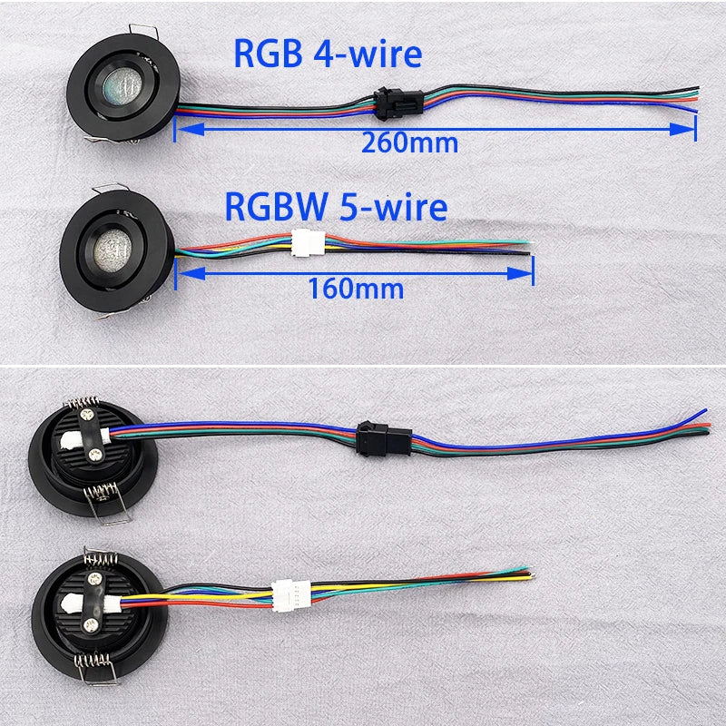 12V 3W RGB / RGBW Recessed Mini LED Cabinet Spotlight (42mm Cutout) - Dimmable Adjustable Ceiling Downlight for KTV, Bar & Room Decor