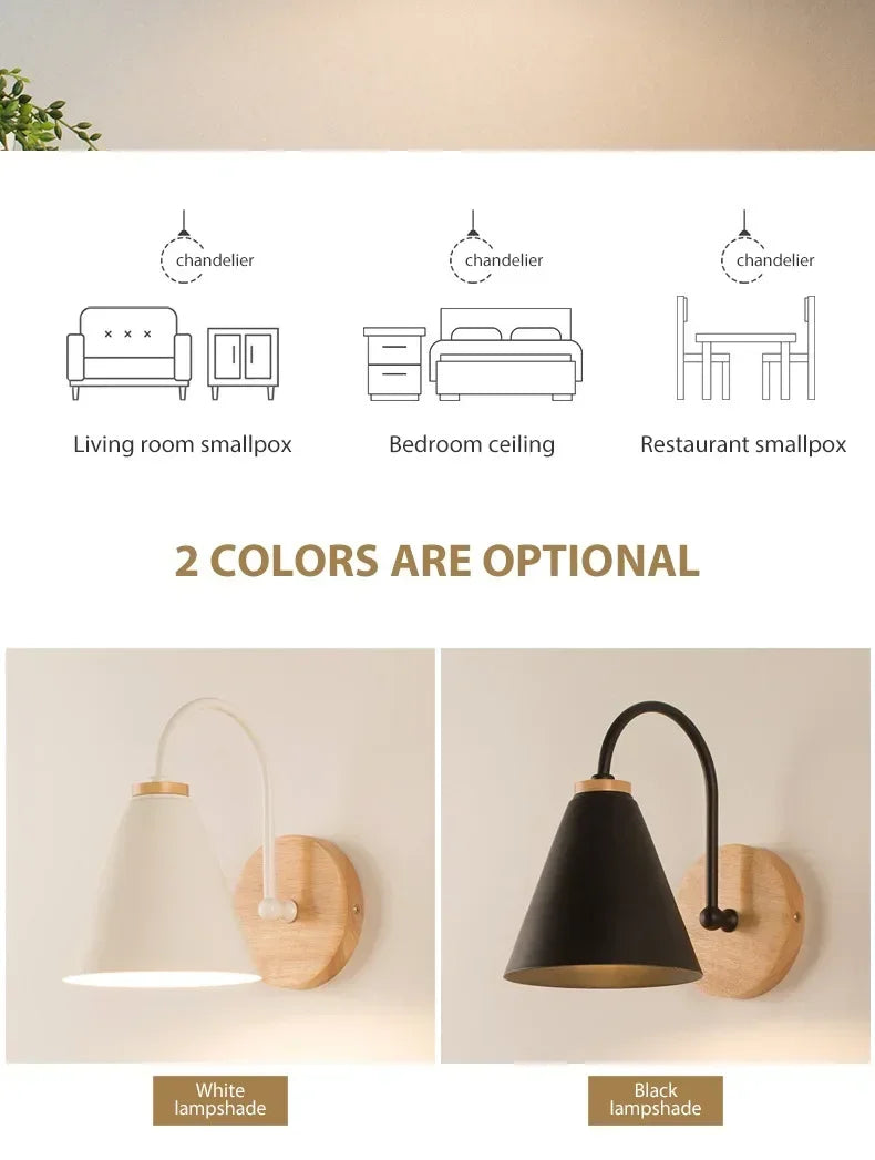 Nordic Wood Wall Sconce - Modern Timber Bedside Lamp for Bedroom & Living Room