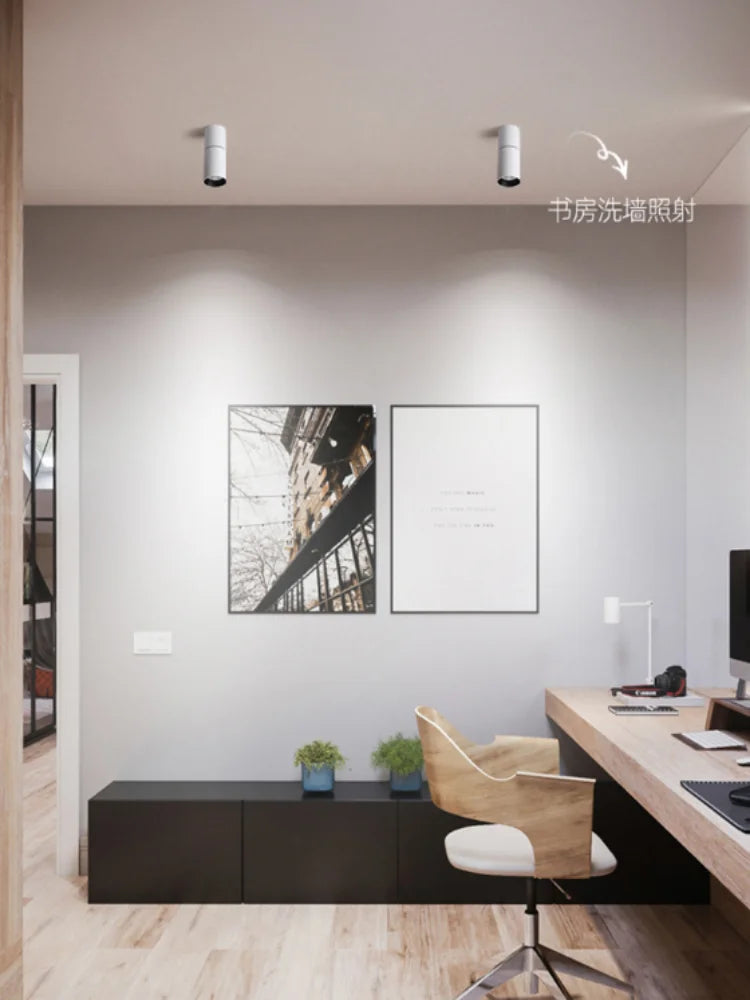 LED ceiling-mounted adjustable downlight for home and commercial lighting. Foldable, rotates 90°, 355°. Ceiling-mounted
