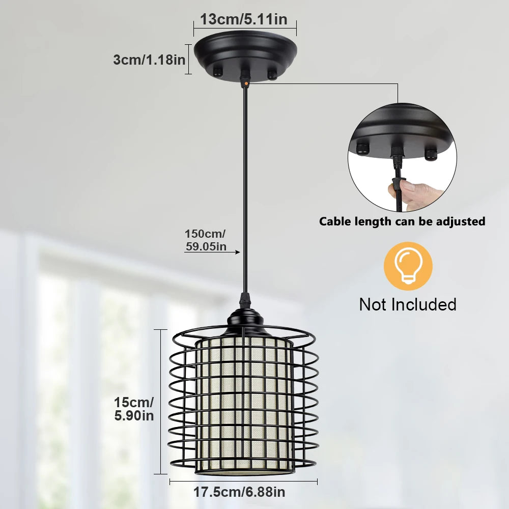 Industrial Pendant Light Farmhouse Chandelier Adjustable Length Vintage Black Ceiling Lighting Fixture for Dining Room