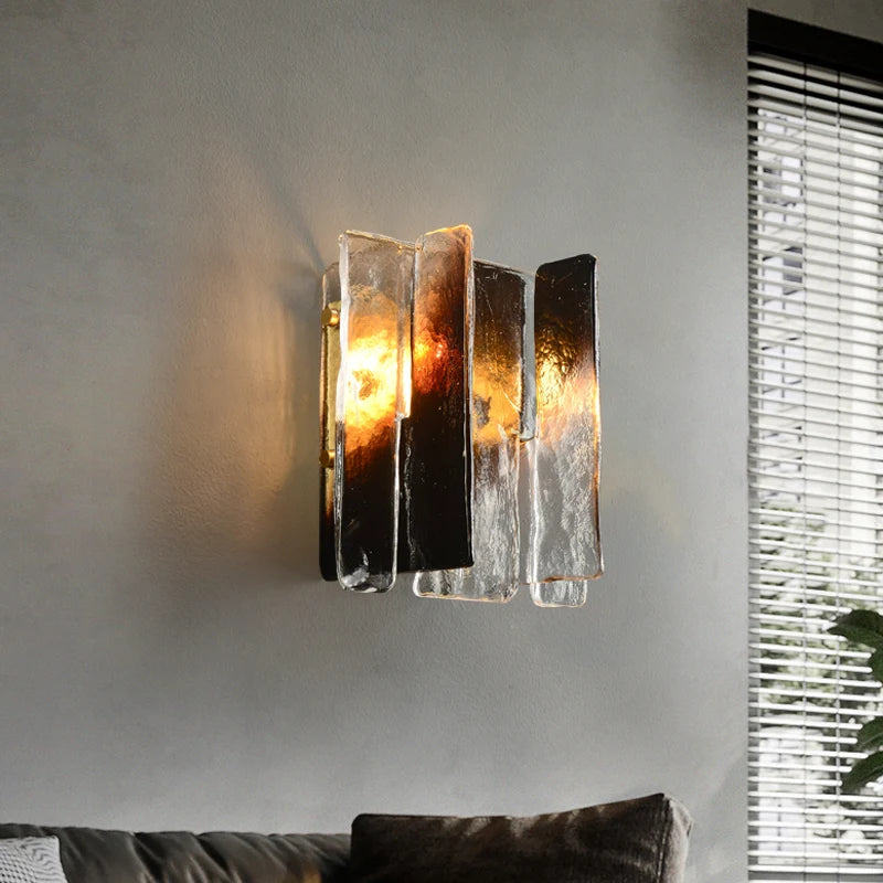 Copper Living Room Stained Glass Wall Lamp Modern Light Luxury TV Wall Designer Glass Simplicity Nordic Bedroom Bedside Lamp