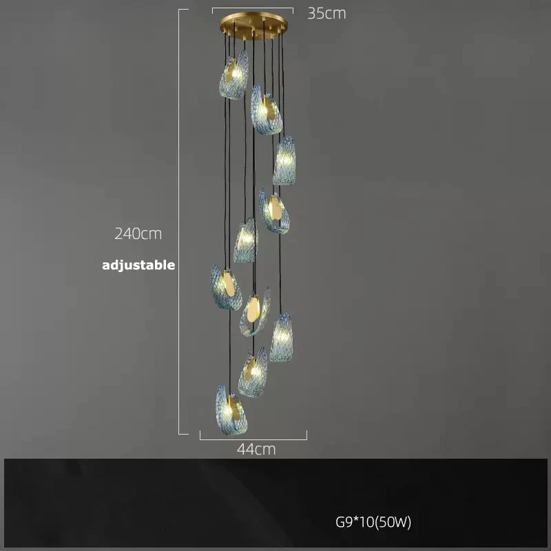 2026 Postmodern Copper Glass Chandelier - Blue Beauty Luxury Dining Room Light
