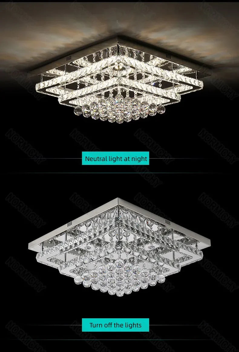 Modern Luxury Crystal LED Chandelier For Living Room Bedroom Dining Room Kitchen Ceiling Lamp Silver Chrome Remote Control Light