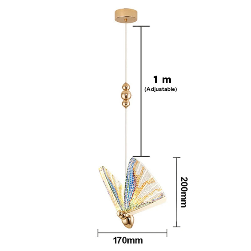 Luxury Home Decor Butterfly Chandelier Nordic LED Bedroom Single Pendant Light Modern Iron Body Acrylic Lampshade Hanging Lustre