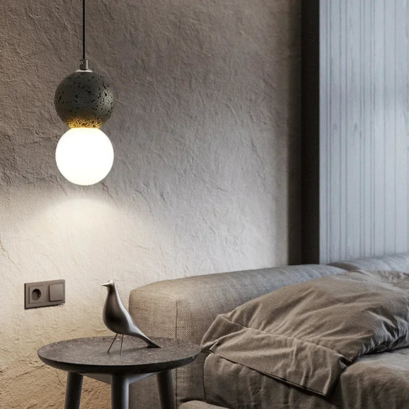 Modern Minimalist Resin Honeycomb Stone Design LED Warm White Light Single Bedside Dining Pendant Lamp Glass Ball Pink Fixture