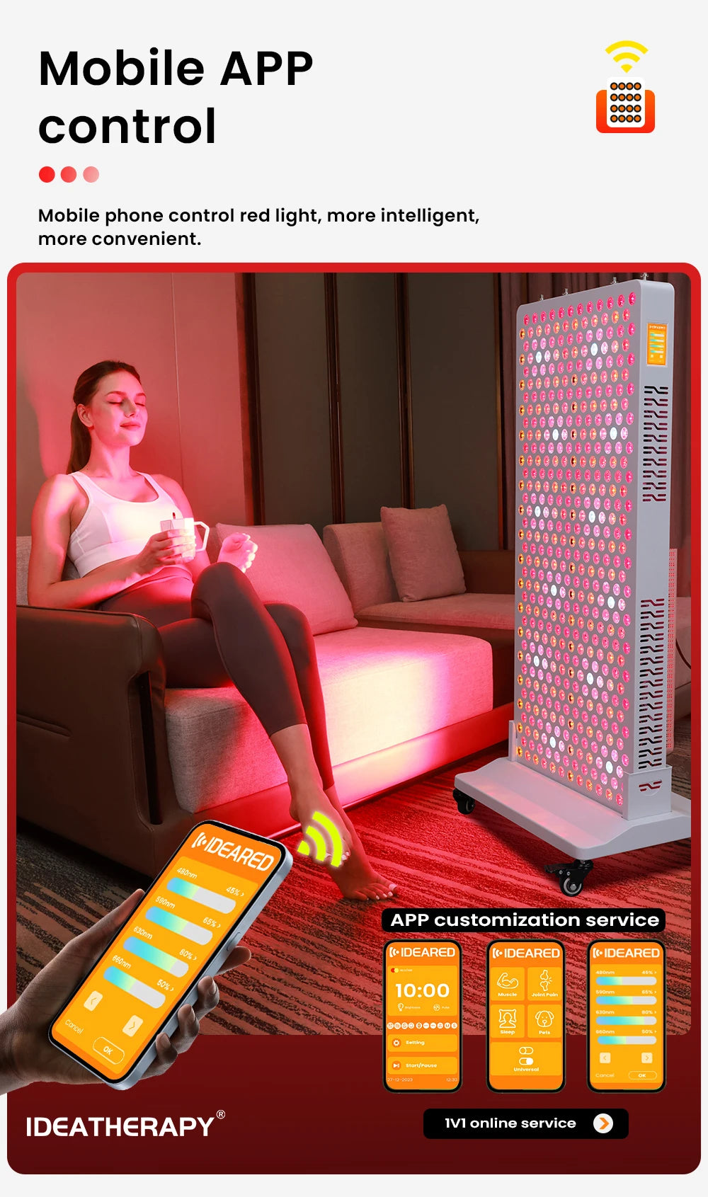 Red Light Therapy LED Touch Screen APP 480,590,630,660, 670, 810, 830, 850,1060nm Full Body Lamp PDT Infared Device Led Red Light Therapy Panel