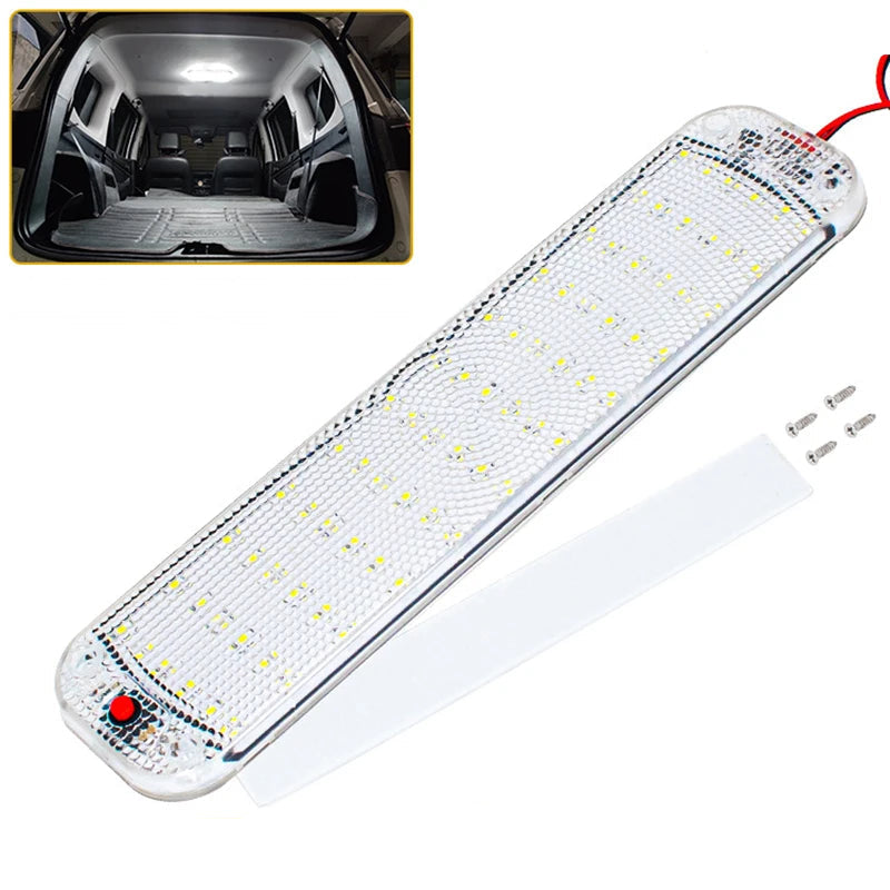 72 LED 12V-80V Car Interior Light Bar - Universal Switched Ceiling Lamp for RV & Boat
