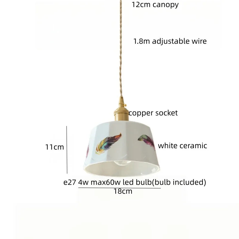 IWHD Home Design LED Pendant Lamp Balcony Reading Dining Room Japan Style Gold Copper Patterned Ceramic Hanging Lights Hanglamp