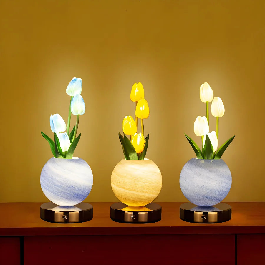 LED Night Light USB Rechargeable Desk Decor Lamp Simulation Bouquet Table Lamp Bedroom Bedside Atmosphere Light Ornaments