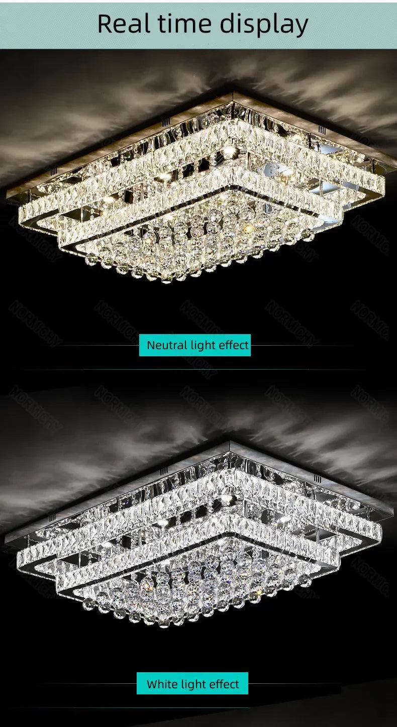 Modern Luxury Crystal LED Chandelier For Living Room Bedroom Dining Room Kitchen Ceiling Lamp Silver Chrome Remote Control Light