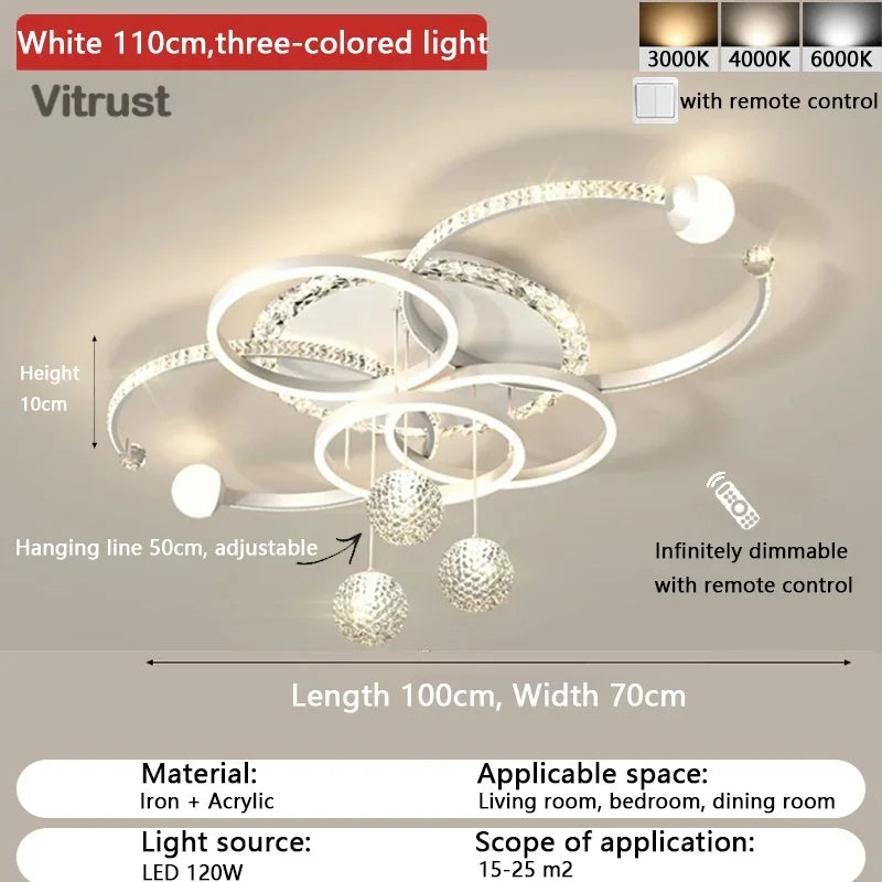 Modern Crystal Ceiling Light Dimmable Flush Mount LED Chandelier for Living Room Dining Room Hallway Lighting