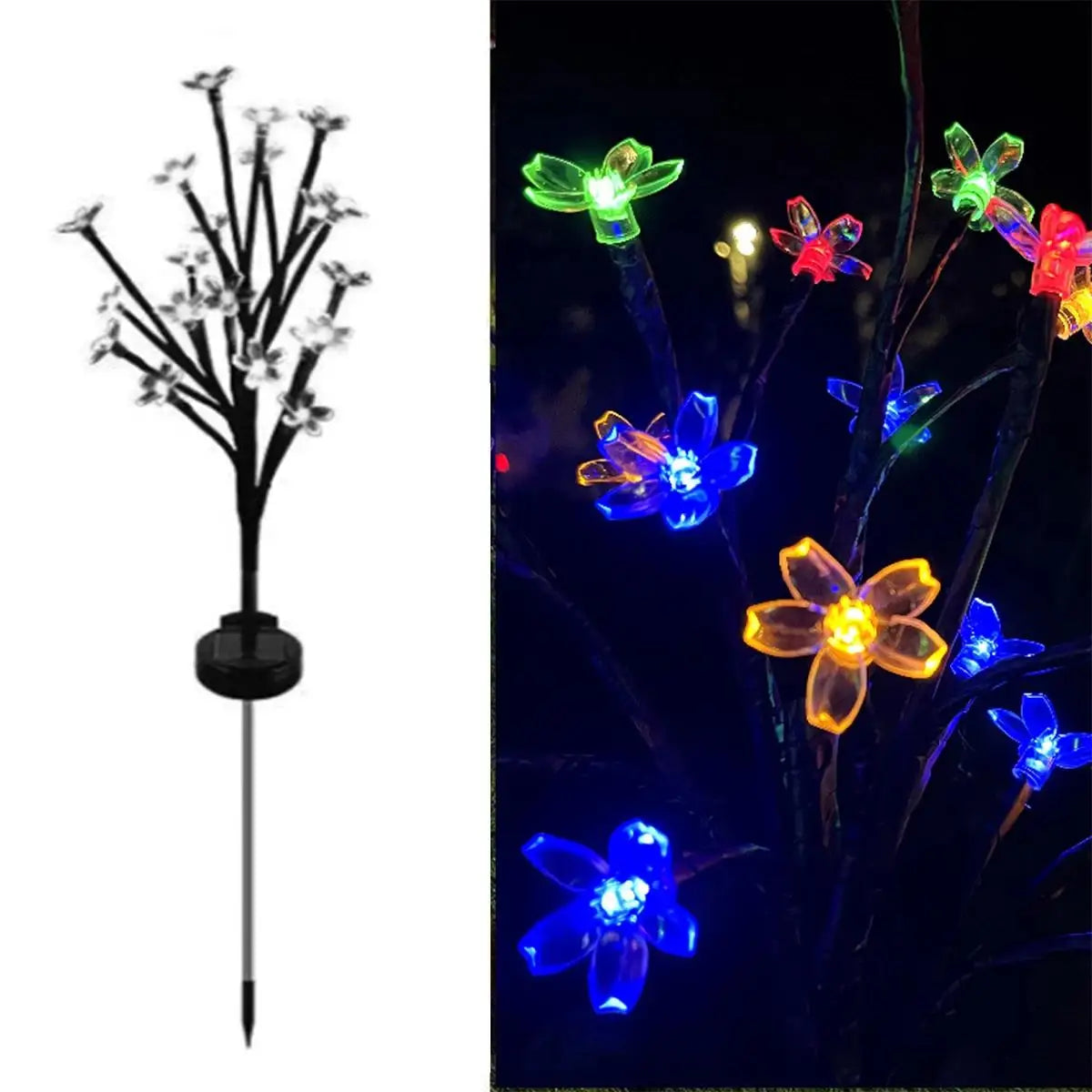 Solar Cherry Blossom Ground Lamps - Waterproof Outdoor LED Garden Flower Lights