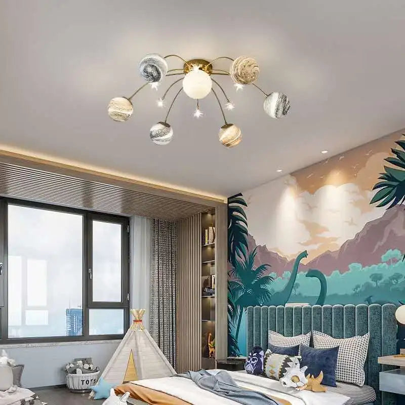 Artpad Nordic Led Iron Glass Ceiling Lamp Pendant Light Hanging Chandeliers Lighting Planet Lampshade Kitchen Living Room Lamps