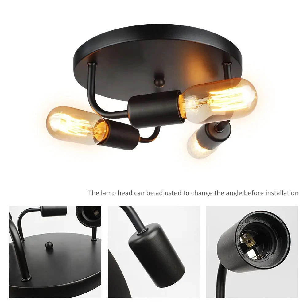 3 heads led ceiling light with T45 Led Bulb Black body E26 E27 socket ceiling lamp for indoor living dining room lighting