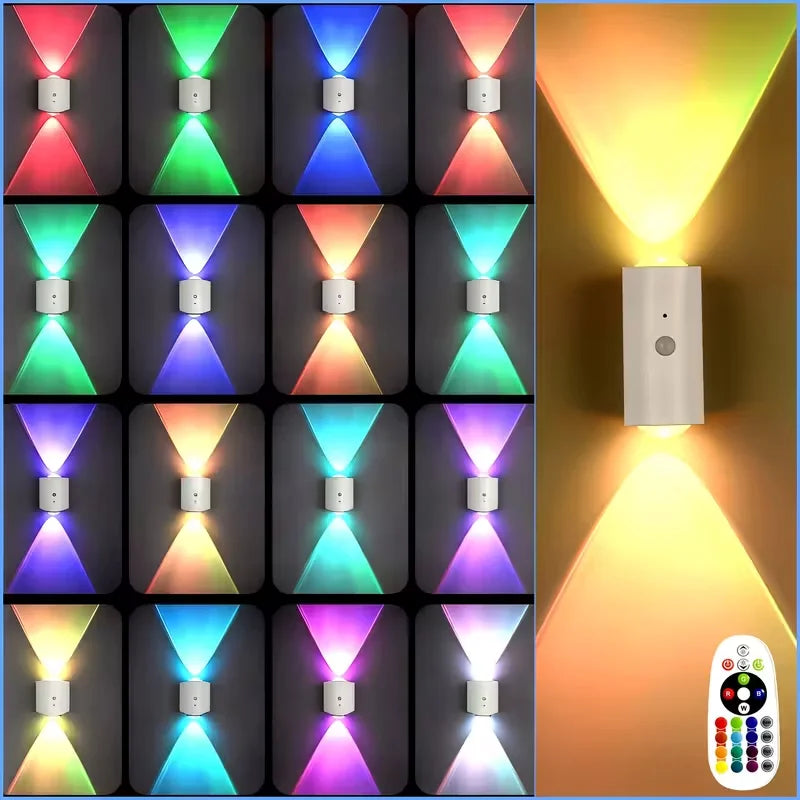 RGB Motion Sensor LED Wall Lights - Rechargeable Magnetic Night Light with Remote (16 Colors)