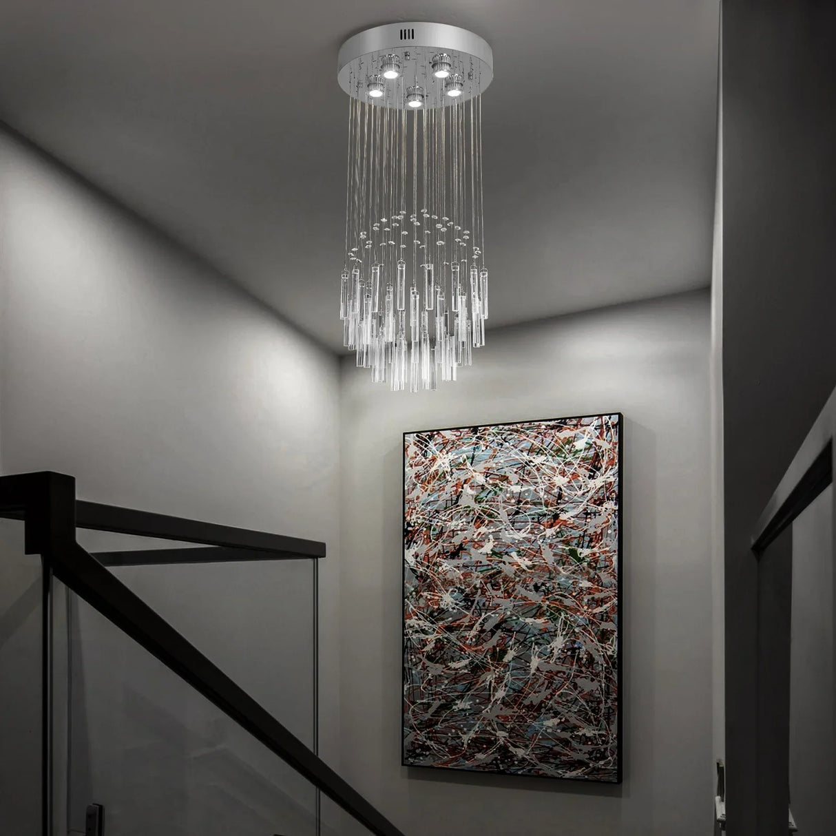 Crystal Droplight Led Pendant Light Modern Loft Stairs Chandelier Hanging Lustre Ceiling Lamp Home Appliance Decor Fixture