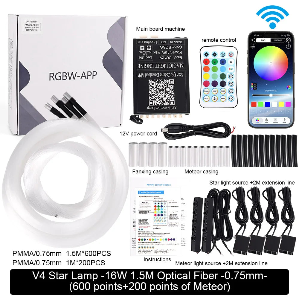 16W Twinkle LED Star Roof Chandelier - RGBW Fiber Optic Starlight Headliner Kit