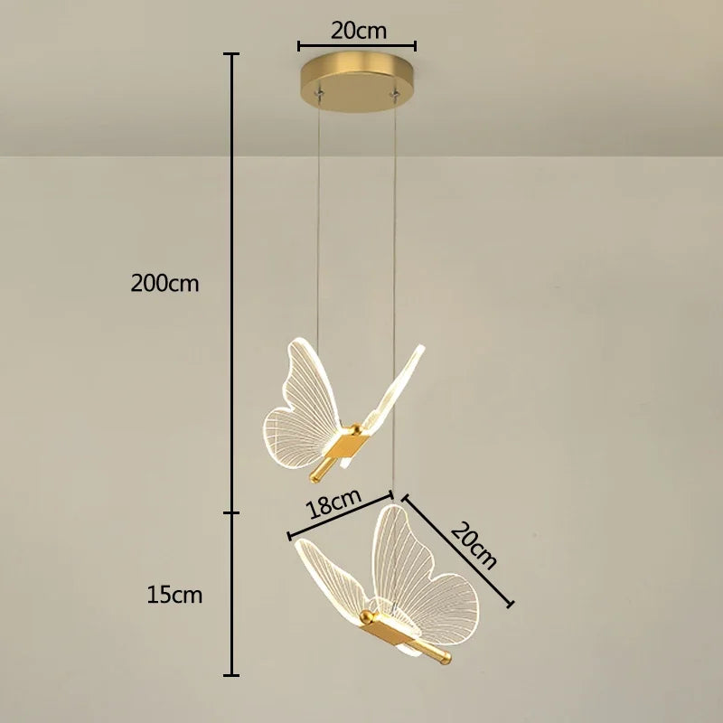 Gold LED Butterfly Lights Home Indoor Staircase Hanging Chandleiers Lamps Living Kitchen Island Bedroom Wall