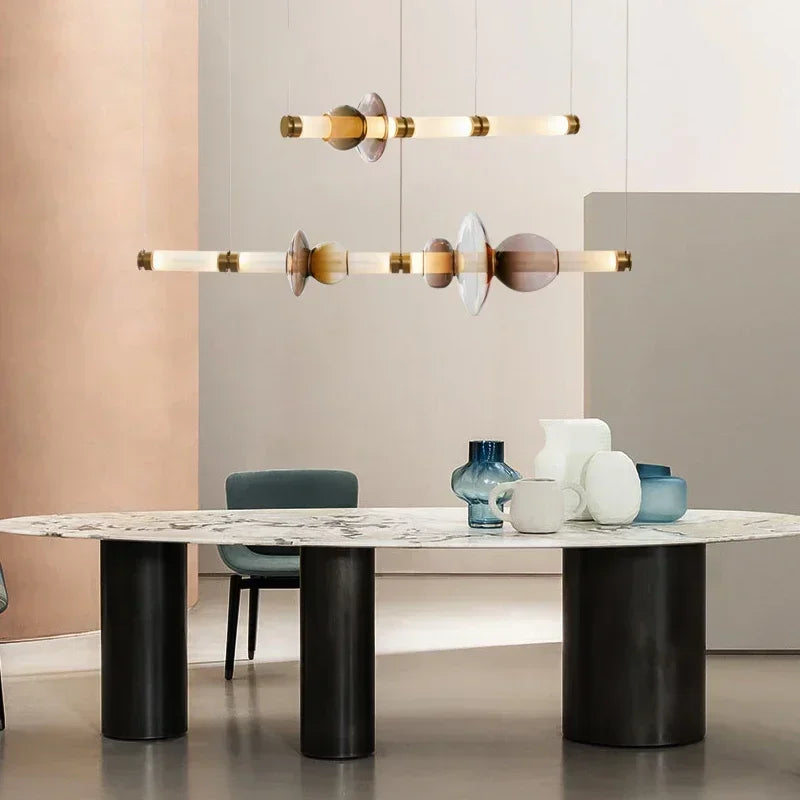 Nordic Long Dining Chandelier - Stained Glass LED Island Pendant Light