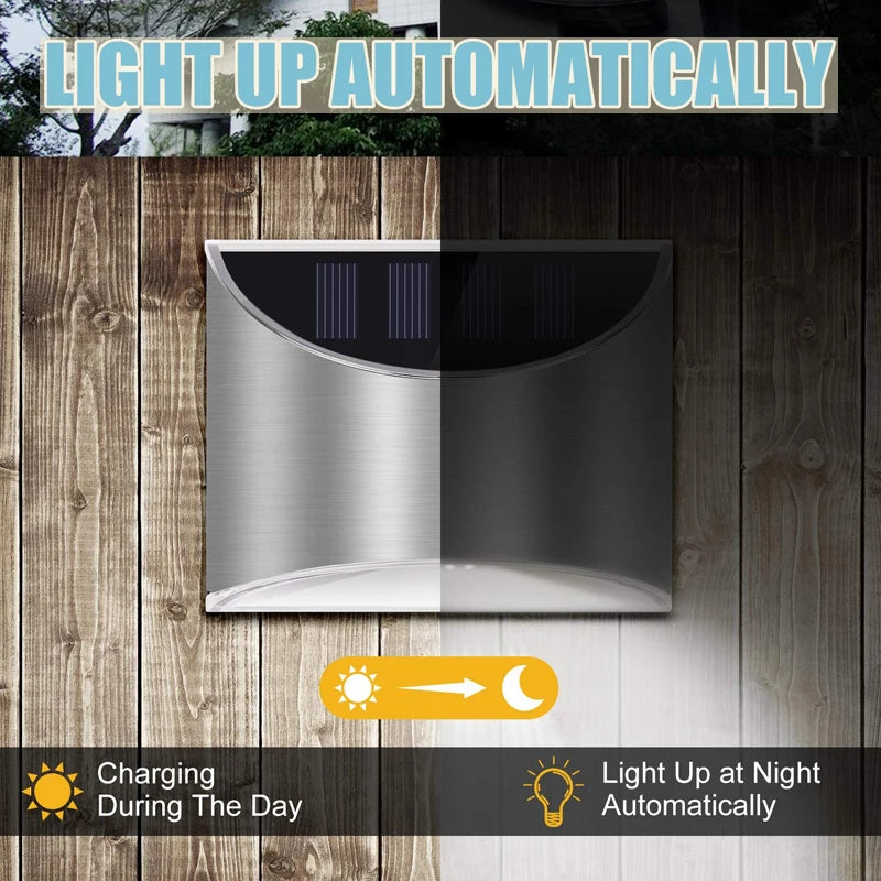 Stainless Steel Solar Wall Lights (2-Pack) - IP65 Waterproof Outdoor LED Deck, Fence & Step Lamp for Garden, Yard & Pathway Decor