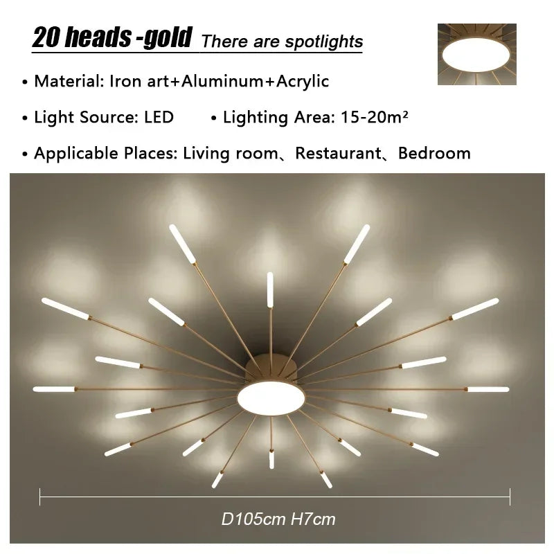 Modern Firework Led Chandeliers Lighting Lamp Home Decor Living Room Ceiling Lights Luminaria Bedroom Black Gold Spiral Lamparas