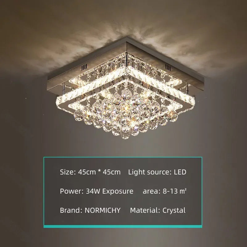Modern Luxury Crystal LED Chandelier For Living Room Bedroom Dining Room Kitchen Ceiling Lamp Silver Chrome Remote Control Light