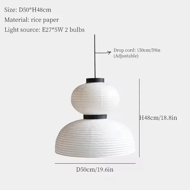 Japanese Wabi-Sabi Rice Paper LED Pendant Light - Organic White Paper Lantern Chandelier Fixture for Living Room Ceiling Decor